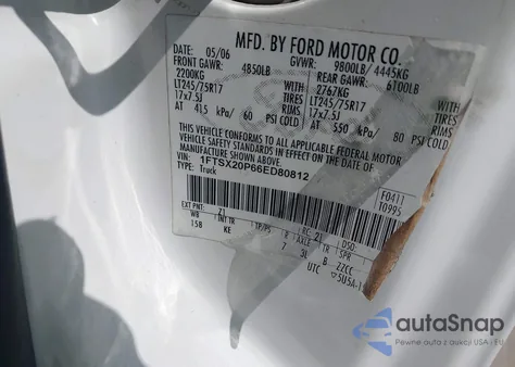 2006 Ford F-250 Lariat/Xl/Xlt из США, поврежденный, VIN 1FTSX20P66ED80812